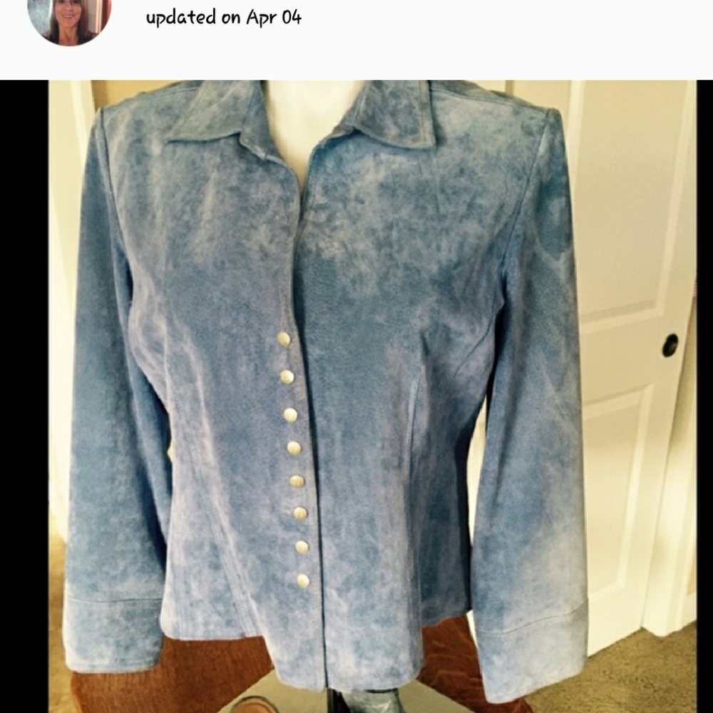 Light blue leather suede jacket size xl fits large